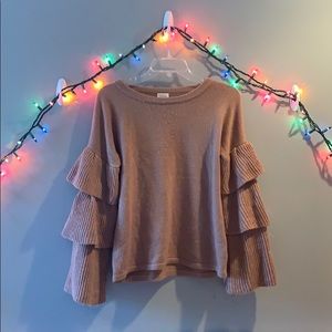 Pink ruffle sleeve sweater